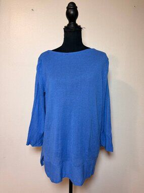 J.Jill Linen Blend Sweater Cornflower Blue Boat Neck Coastal Summer Knit S